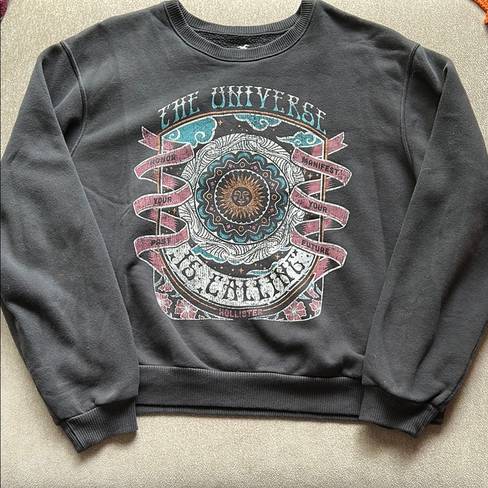Hollister Black Crewneck Sweater with Cosmic Graphic